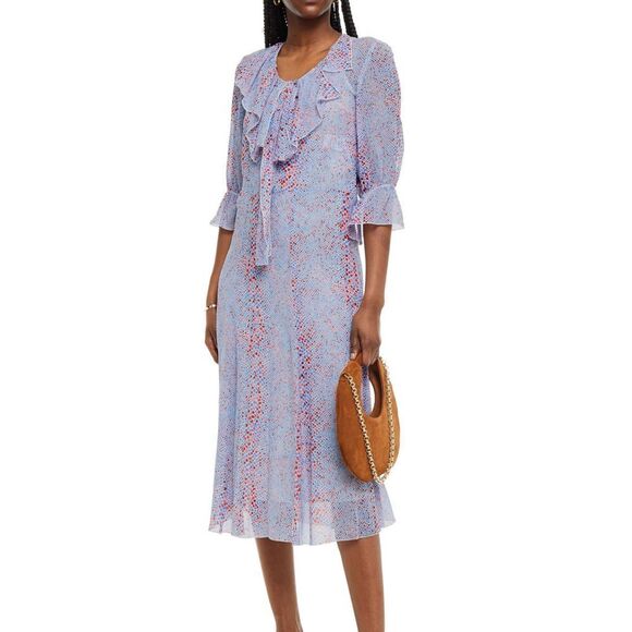SEE BY CHLOE‎ Ruffled Printed Silk Georgette Midi Dress Sz Medium
